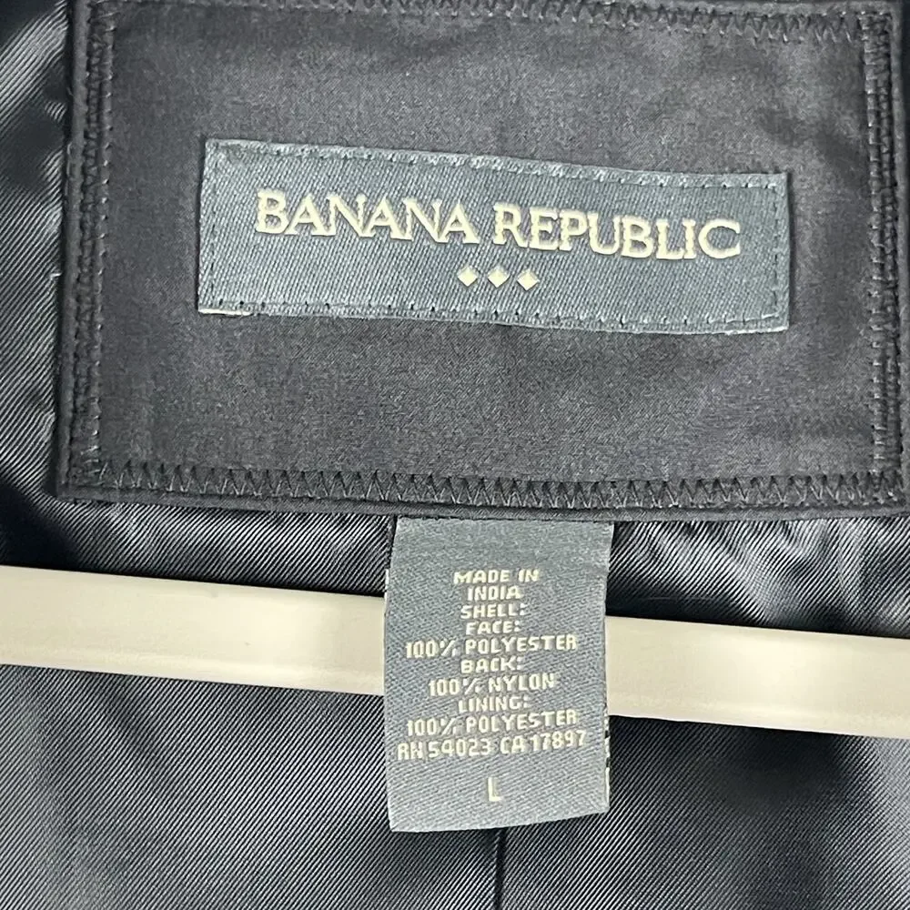 Vintage Banana Republic Factory Trench Coat Mens Large Black Water Resistant - Picture 5 of 16